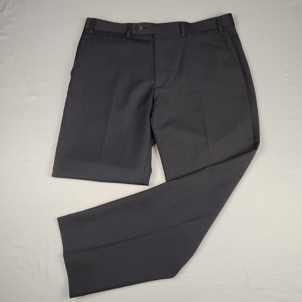 Chaps Dress Pants Men 36x30 Black Blue Gray Pinstripe Wool Blend Flat Front